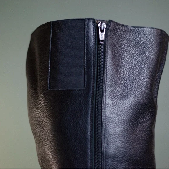 Black Leather Women's Wide Calf Moto Boots - Picture 5 of 9